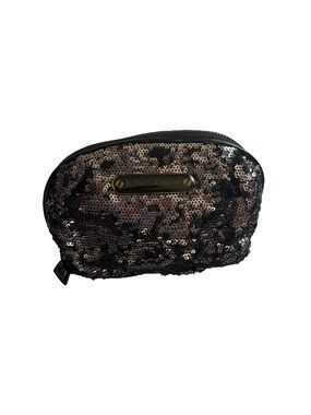 Black Sequin Leopard Print Makeup Bag Cosmetic Pouch Betsey Johnson